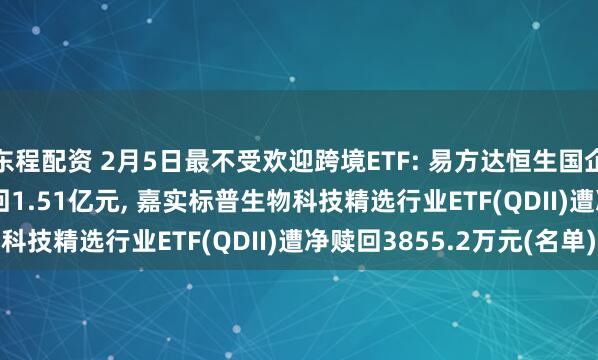东程配资 2月5日最不受欢迎跨境ETF: 易方达恒生国企(QDII-ETF)遭净赎回1.51亿元, 嘉实标普生物科技精选行业ETF(QDII)遭净赎回3855.2万元(名单)